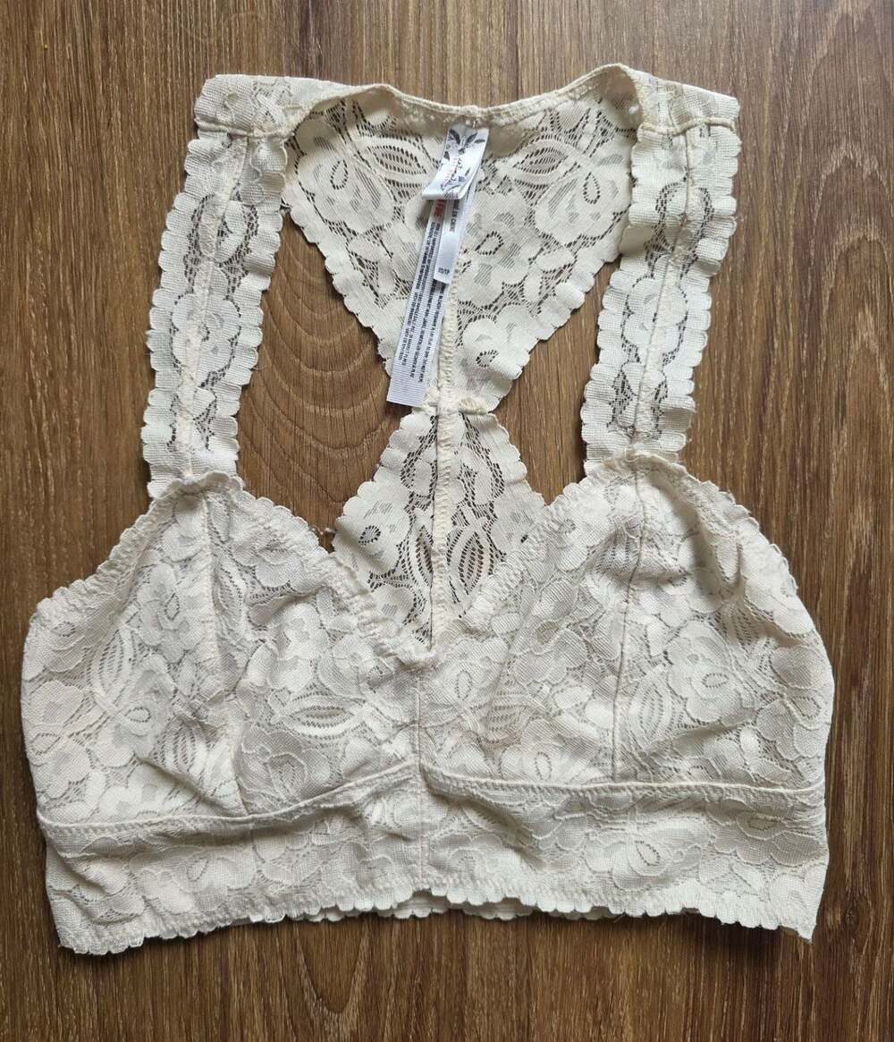 Intimately Free People Galloon Lace Racerback Bralette Ivory Cream Size XS